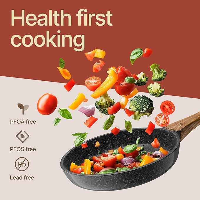 Bakken Master 20 Piece Cookware Set - Pots and Pans with Handle Grips and Tempered Glass Lids, With 6-piece Bakeware Set, Nonstick Granite Coating, Ceramic Max Temperature (Up To 500°F), Marble Color