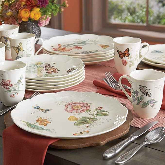 Lenox Dinnerware Set, Butterfly Meadow 18-Piece Set, Service For 6, White Porcelain, Butterfly And Flower Designs, Plates And Bowls Sets, Dishwasher Safe, Home & Kitchen (18 Pieces, Assorted)