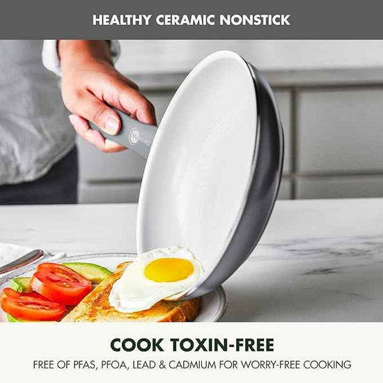 GreenPan Dover Healthy Ceramic Nonstick, 12 Piece Cookware Pots and Pans Set, PFAS-Free, Dishwasher Safe, Comfort Grip Handle, Gray