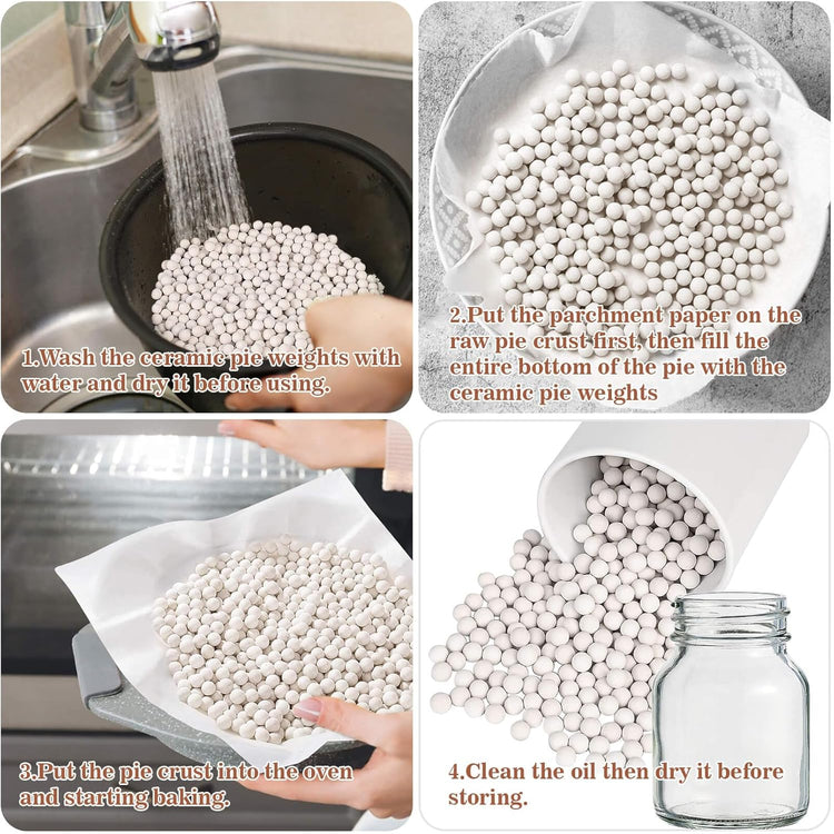 Sukh 1LB Pie Weights for Baking - Pie Crust Weights Ceramic Baking Beans for Reusable Natural Ceramic Stoneware Homemade Kitchen Must Have Round Household Steam Oven Stone