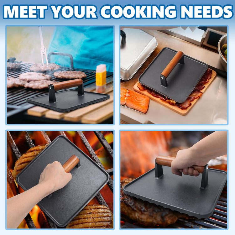 Square Cast Iron Burger Press Smash Griddle Cooking Weight for Blackstone