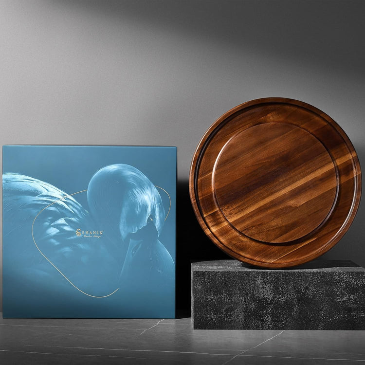 Shanik Acacia Wood Rotating Cheese Board – Lazy Susan Charcuterie Platter for Serving Cheese, Meats, Crackers, and Appetizers