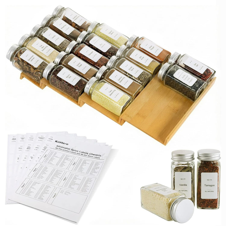 Spice Drawer Organizer with 20 Spice Jars