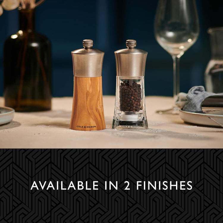 Cole & Mason Bromley Pepper Mill, 6" - Pepper Grinder with Ultra-Sharp Grinding Mechanism - Flavor-Enhancing Pepper Shaker - Refillable Mill with Adjustable Grinding - Olive Wood, Pepper Mill