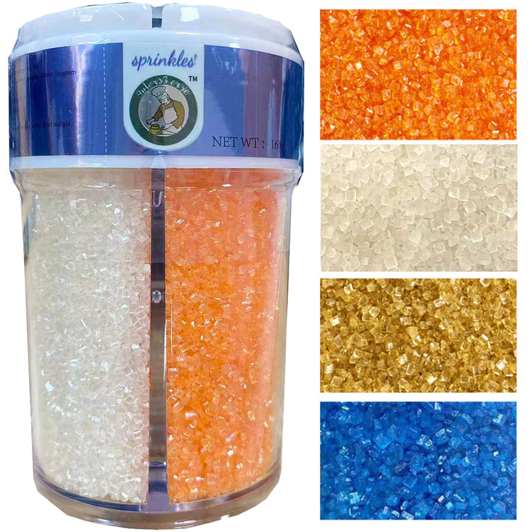 4 Colors Sanding Sugar for Baking Edible Sparkling Coarse Sugar Crystals Sprinkles for Baking Cake Cookie Cupcake Topper Ice Cream Decoration Supplies（Blue Orange Gold White）