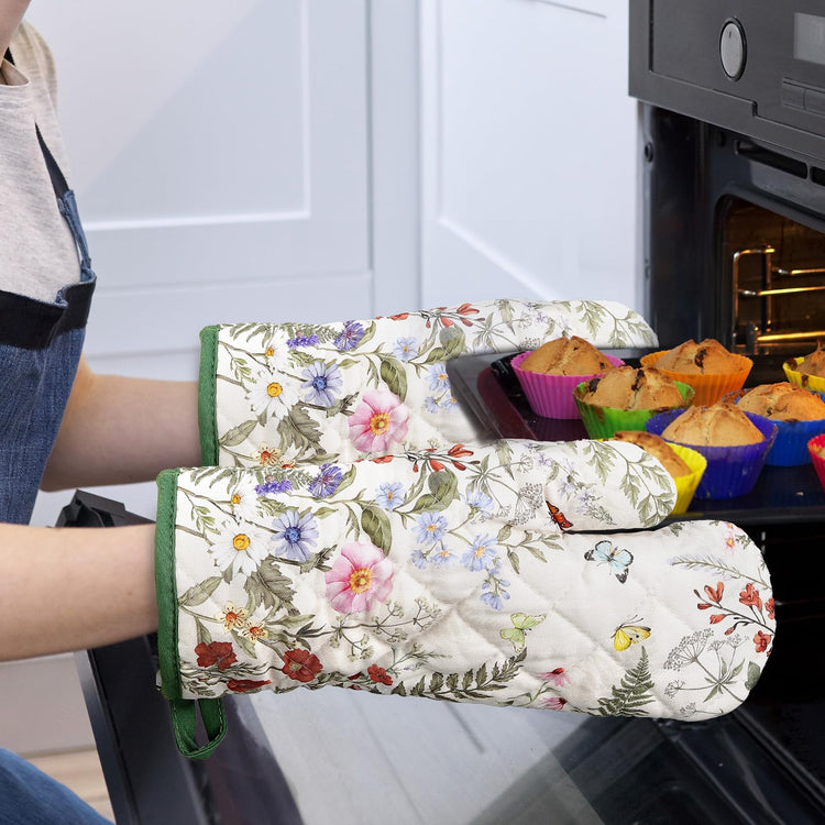 Rustic Flower Kitchen Towels and Oven Mitts Set 4Pcs (4 Count)
