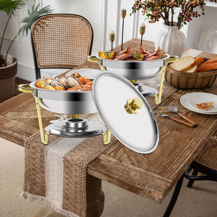 Gold & Silver Chafing Dishes for Buffet with Lid 5QT