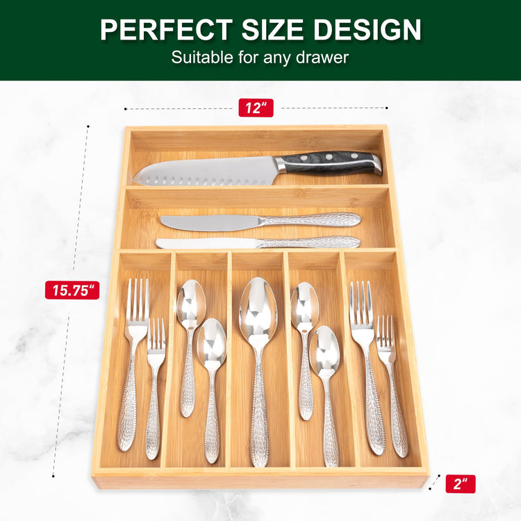 Utensil Organizer 13'' Silverware Drawer Organizer Cutlery Kitchen Bamboo