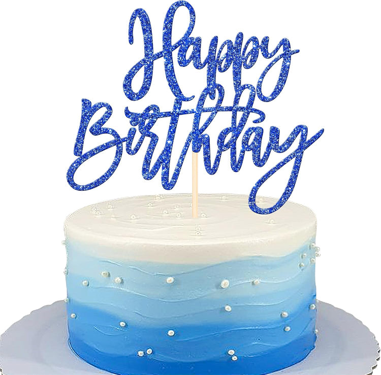 ZHUOWEISM 1 PCS Glitter Happy Birthday Cake Topper for Celebrating Anniversary Theme Party Cake Decorations Supplies Dark Blue