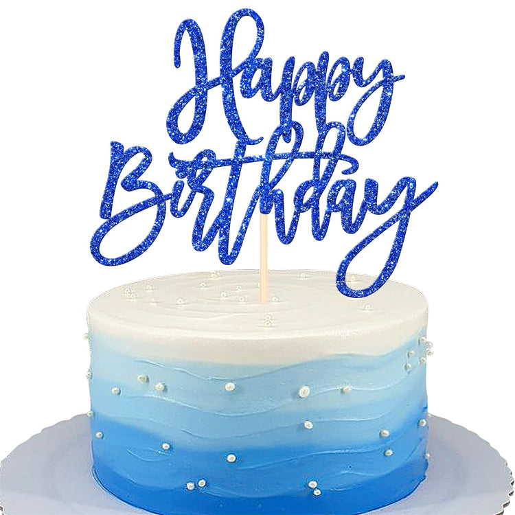 1 PCS Glitter Happy Birthday Cake Topper for Celebrating Anniversary Theme Party Cake Decorations Supplies Dark Blue