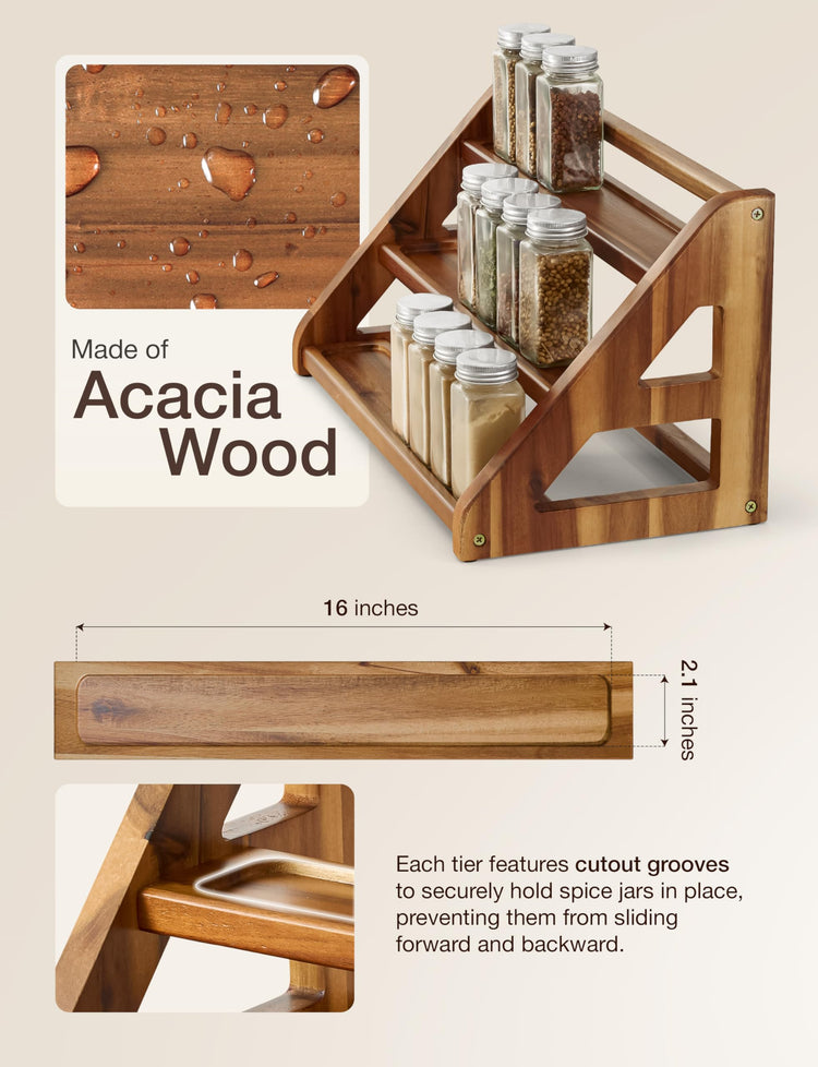Acacia Wood Spice Rack for Countertop