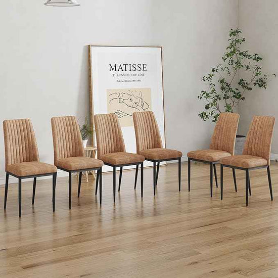 Modern Dining Chairs Set of 6 Kitchen Chairs Set Leathaire Fabric Chair with Metal Leg High Back Upholstered Chair for Dinner Room, Waiting Room(Set of 6, Brown)