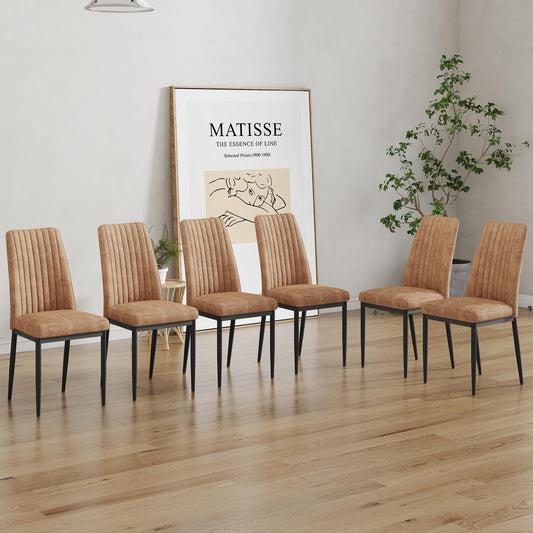 Modern Dining Chairs Set of 6 Kitchen Chairs Set Leathaire Fabric Chair with Metal Leg High Back Upholstered Chair for Dinner Room