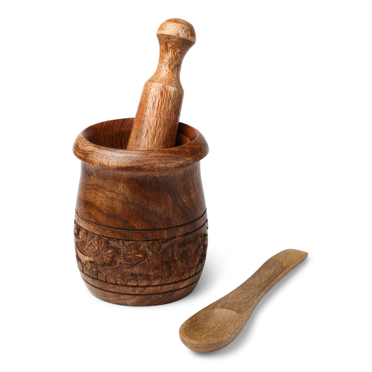 Wooden Carved Mortar and Pestle