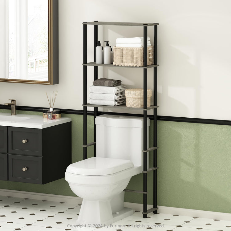 Turn-N-Tube Over The Toilet Storage, 3-Shelf Over The Toilet Organizer, Freestanding Space Saver Bathroom Shelf, for Bathroom Organizers and Storage, Grey Oak