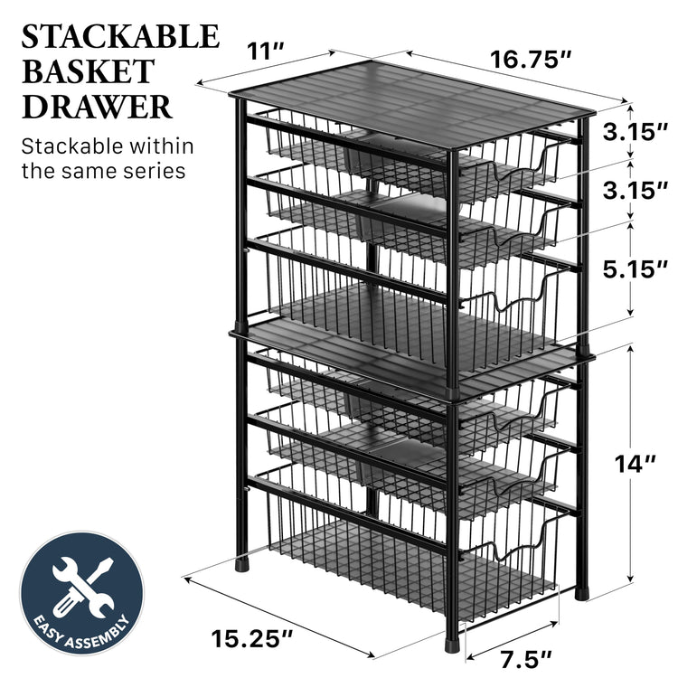Stackable 3 Tier Sliding Basket Organizer Drawer