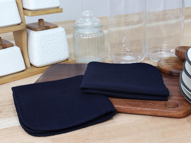 PurpleEssences Dish Cloths and Dish Rags - 6 Pack Waffle Weave Solid Kitchen Dish Wash Cloths, 100% Cotton, 12 x 12 Inches, Ultra Soft Absorbent Quick Drying - Navy Blue - Nestoria