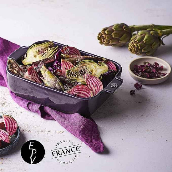 Peugeot - Appolia Rectangular Oven Dish - Ceramic Baker with Handles - Eggplant, 10 x 8 x 2.5 inches 32 cm 61029