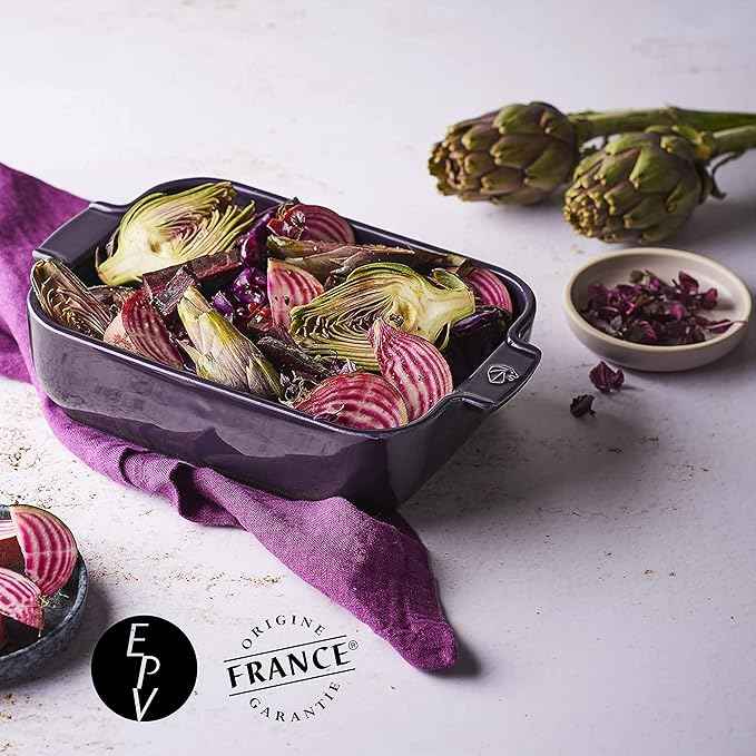 Peugeot - Appolia Rectangular Oven Dish - Ceramic Baker with Handles - Eggplant, 10 x 8 x 2.5 inches 32 cm 61029