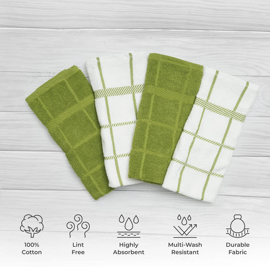 100% Cotton Terry Dish Towels, 4 pack16 x26 Inches, Super Soft and Absorbent Kitchen Towels, Perfect for Kitchen Cleaning and Dish Washing | Green - Nestoria