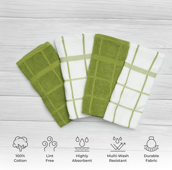 100% Cotton Terry Dish Towels, 4 pack16 x26 Inches, Super Soft and Absorbent Kitchen Towels, Perfect for Kitchen Cleaning and Dish Washing | Green - Nestoria
