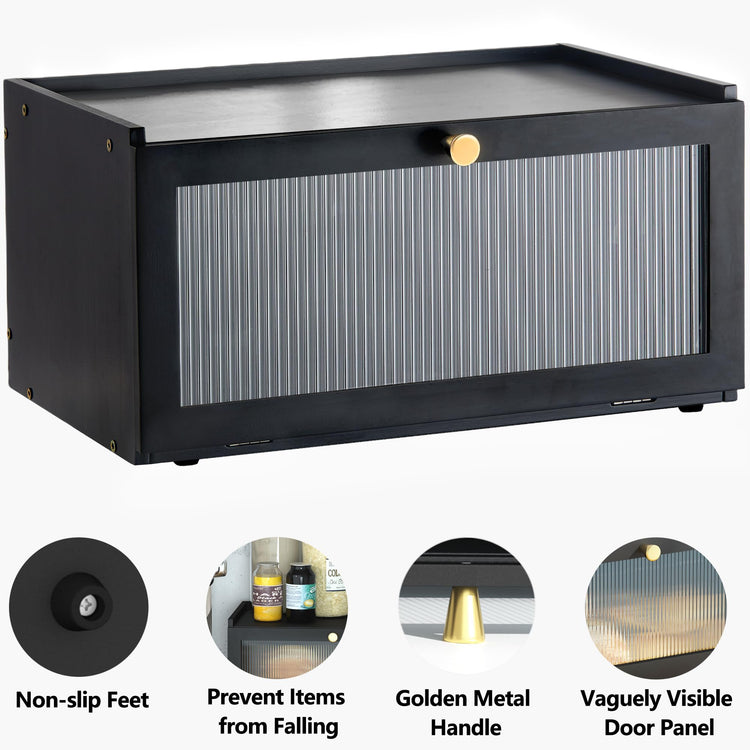Black Bread Box for Kitchen Countertop