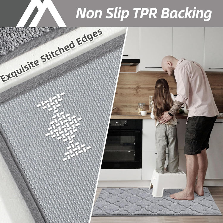 COSY HOMEER Soft Kitchen Rugs [2 PCS] for in Front of Sink Super Absorbent Kitchen Floor Mats and Mats 20x30 Inch/20X48 Non-Skid Kitchen Mat Standing Mat Washable,Polyester,Grey