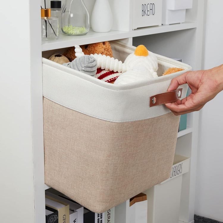 DULLEMELO Fabric Storage Cubes,13 inch Cube Stroage Bins for Empty Gift Basket,Toy Nursery Storage Linen Closet Organizers and Storage Baskets Shelves Bins(White&Khaki)