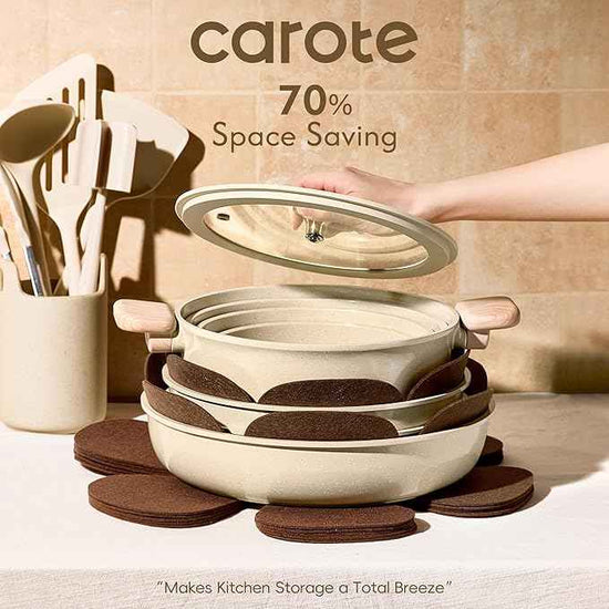 CAROTE 25PCS Ceramic Cookware Set, Pots and Pans set Non Stick, RV Kitchen Cooking Set Removable Handles, Oven Safe, Induction Cookware, Non-toxic Kitchen Cooking Set, PFAS and PFOA Free