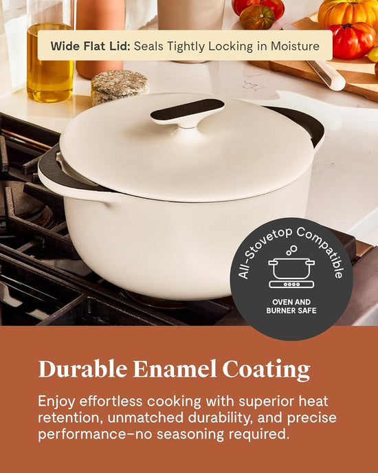 Caraway Enameled Dutch Oven - 6.5 qt Cast Iron Dutch Oven With Lid - 3 Layer Enamel Coating - No Seasoning Required - Compatible With All Stovetops - Oven Safe - No Forever Chemicals - Gray - Nestoria