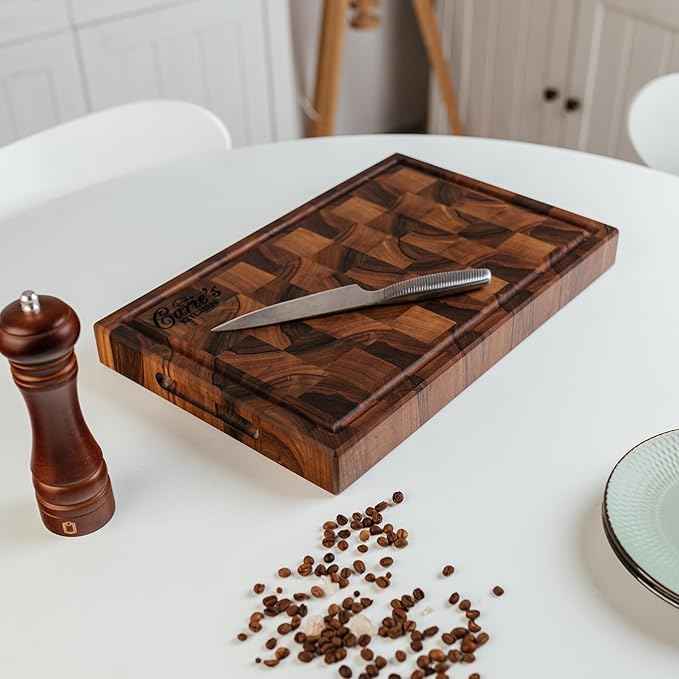 Handmade Personalized Walnut End Grain Cutting Board – Custom Engraved Wood Chopping Block, Gift for Home Chefs by GrainWoods (16x10x2 Inches)