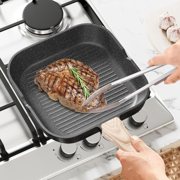 Caannasweis Pots and Pans Set, Nonstick Kitchen Cookware Sets, Granite Pots and Pans, Cooking Pans Pots Set (Classic Black, 20 Piece Grill Pan Set)