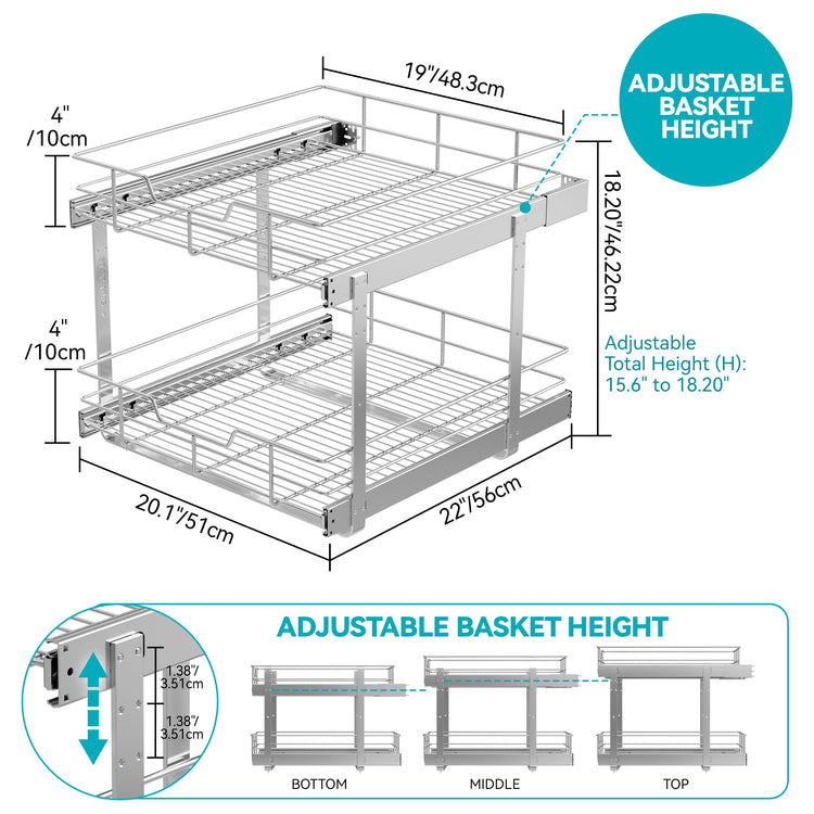2 Tier Pull Out Cabinet Organizer 21" W X 22" D