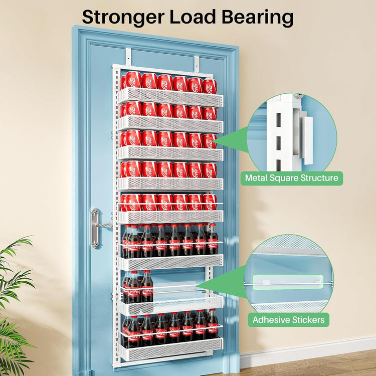 Over the Door Pantry Organizer - 8 Tier Adjustable Hanging Door Spice Rack, Large Capacity for Kitchen Pantry Storage (White)