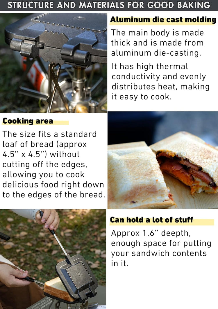 camping moon Sandwich Maker Hot Sand Single Burner Gas Fire Open Fire Compact Aluminum TT-1315 (Black w/bag)