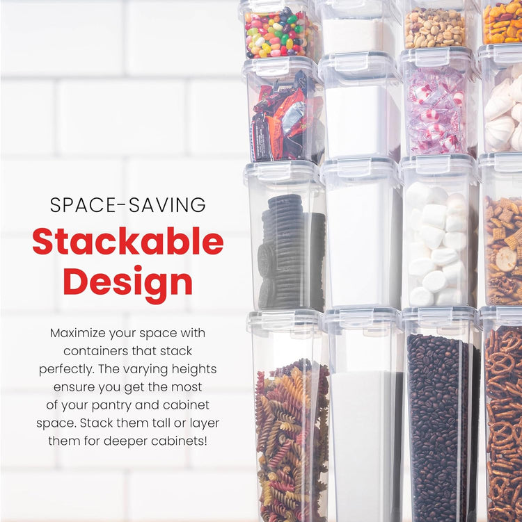 Airtight Food Storage Containers Set - Air Tight Pantry Storage Containers with Lids - Pasta Flour Sugar Cereal Containers - Storage Containers for Food - Kitchen Storage Container (Clear-24 Pack)