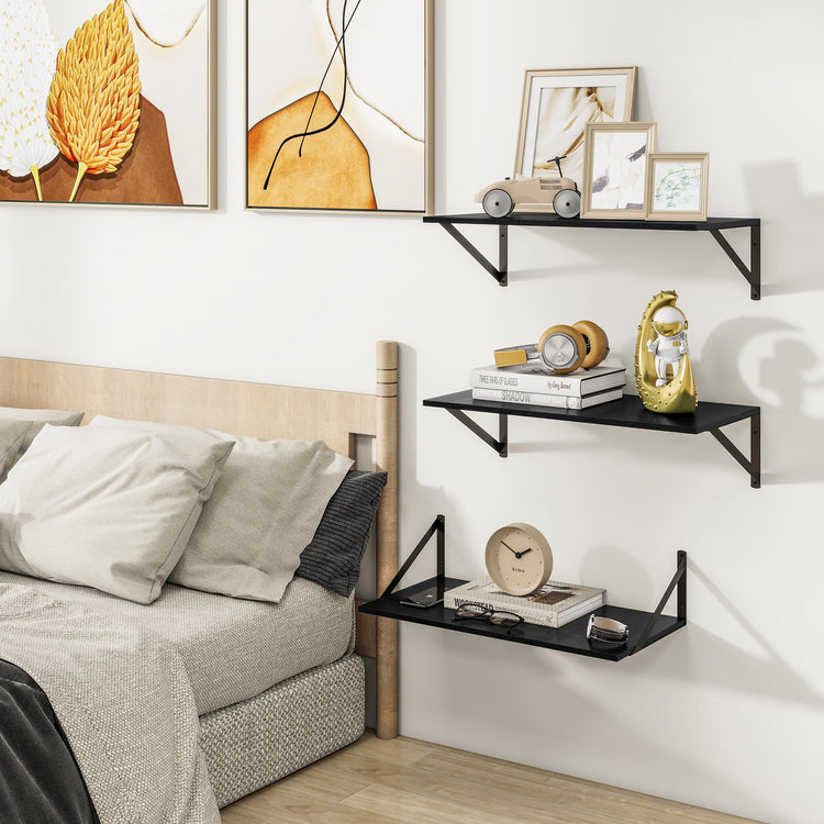 24W x 12D Deep Floating Shelves Set of 3 Black (3 Count)
