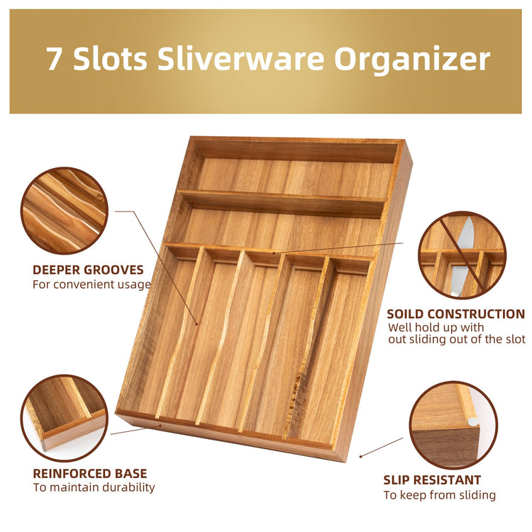 Silverware Organizer Kitchen Drawer Organizer Utensil Organizer Acacia Silverware Holder Cutlery Organizer in Drawer Flatware Organizer Tray