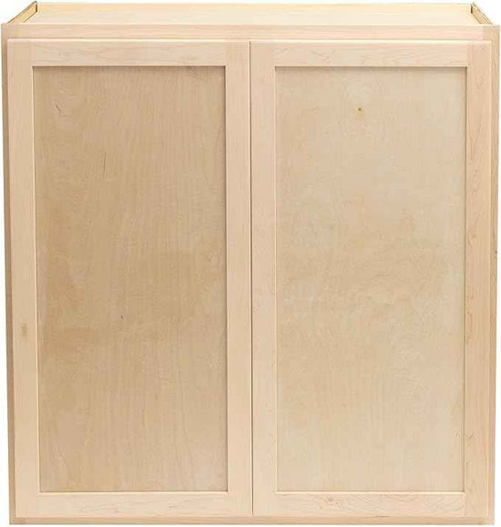 Quicklock RTA (Ready-to-Assemble) 42" Tall Wall Kitchen Cabinets - Shaker Style | 100% Hardwood | Made in America | Soft Close Hardware (12" D x 33" W x 42" H, Raw Maple)