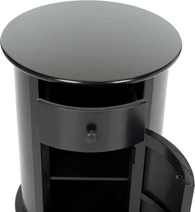 SAFAVIEH Home Collection – Tabitha Black Round Swivel Storage End Table, Farmhouse Accent Table with Drawer & Cabinet, Fully Assembled (AMH5712B)