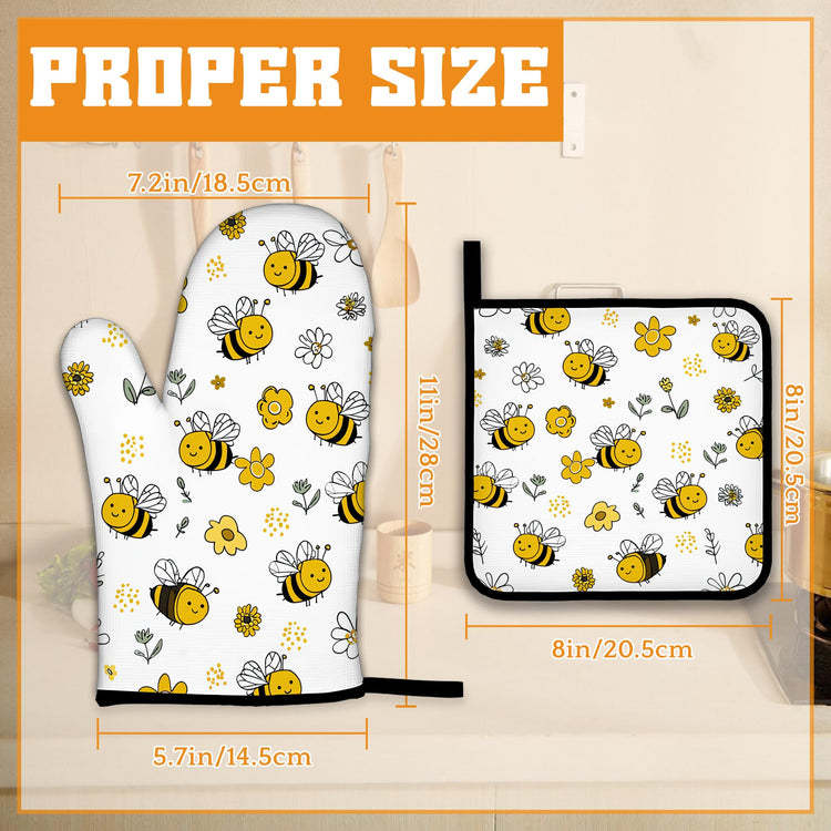 Cute Bee Oven Mitts and Pot Holders (4 Count)