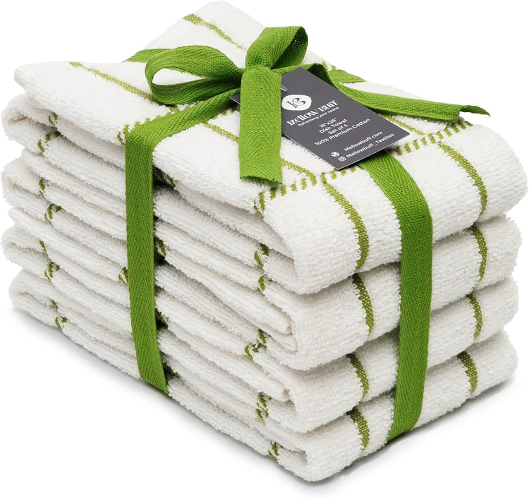 100% Cotton Terry Dish Towels, 4 Pack Checks, 16 x26 Inches, Super Soft and Absorbent Kitchen Towels, Perfect for Kitchen Cleaning and Dish Washing | Green - Nestoria