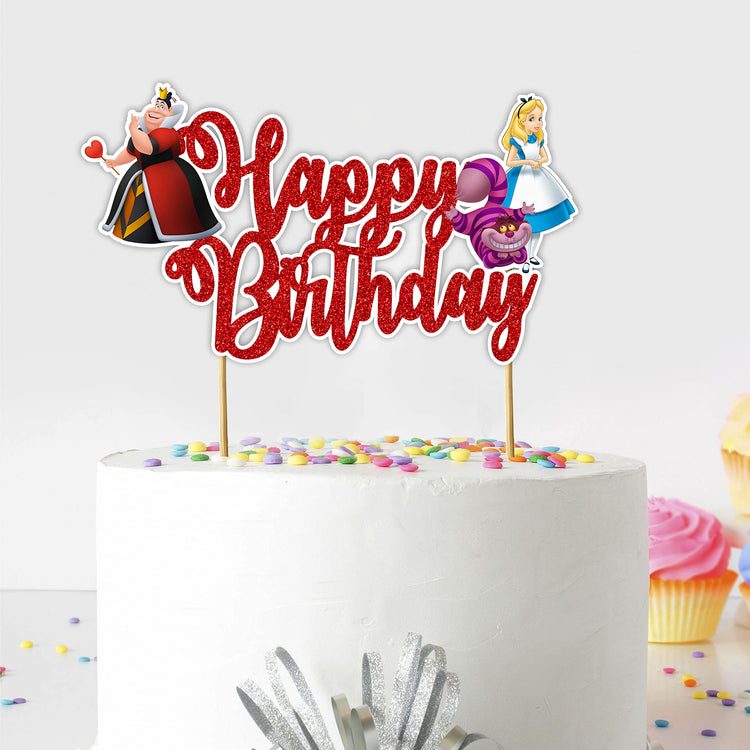 Alice in Wondrland Happy Birthday Cake Topper