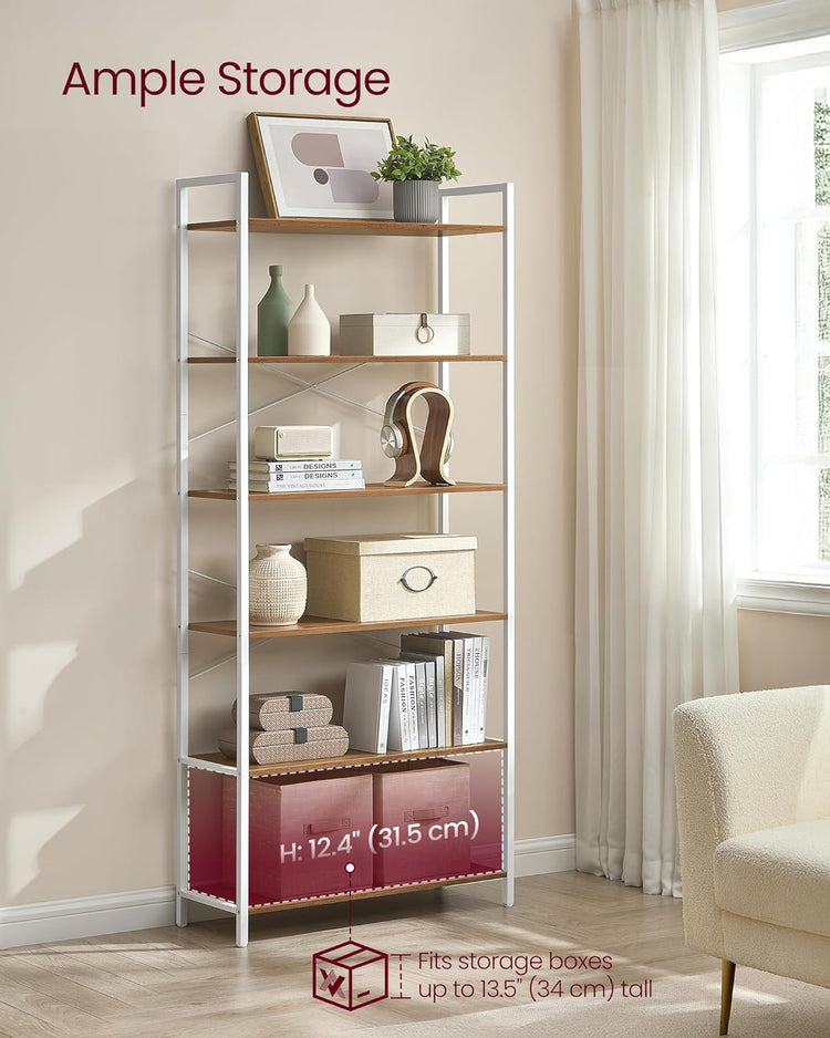 VASAGLE 6-Tier Bookshelf, Bookcase with Steel Frame, Book Shelf for Living Room, Home Office, Study, 11.8 x 31.5 x 73.2 Inches, Industrial Style, Honey Brown and Cloud White ULLS082K01
