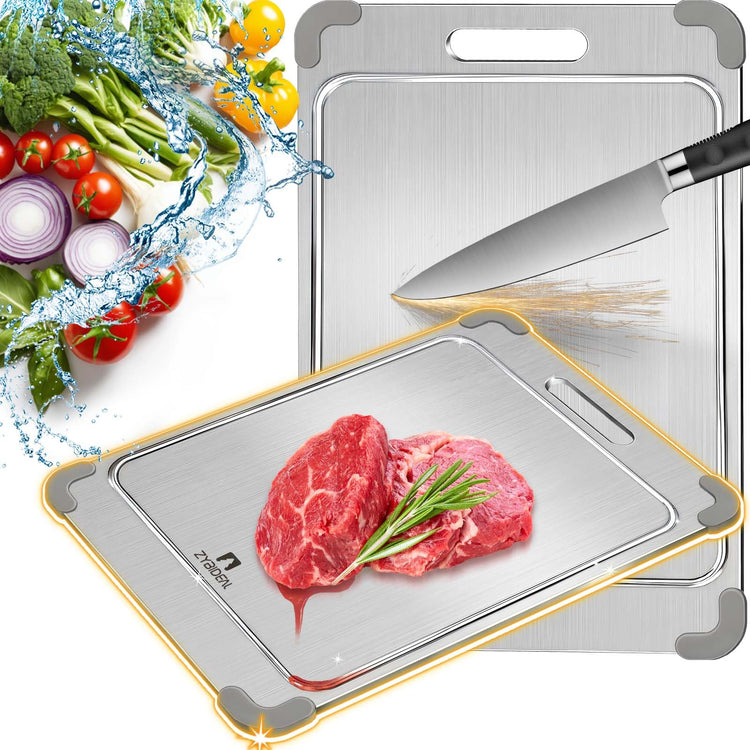 15*11" Pure Titanium Cutting Board with Groove and Silicone Corner