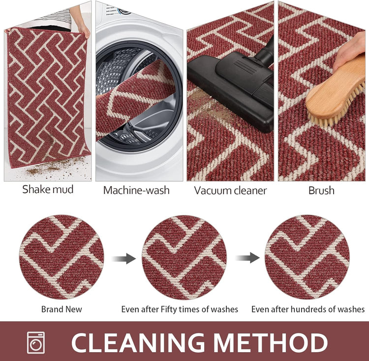 hicorfe Kitchen Rugs and Mats,Kitchen Mats for Floor,47"x71" Non Slip Runner Rug,Absorbent Resist Dirt Comfort Standing Mat Machine Washable for Entryway,Hallway,Front of Sink(Red)