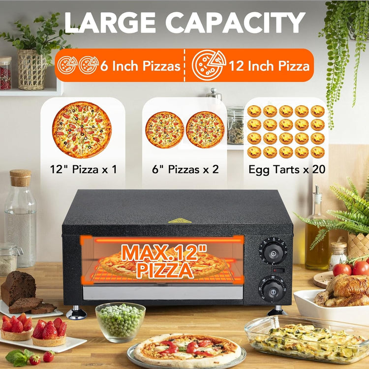 Commercial Electric Pizza Oven 12 in 1100W Sealed Stainless Steel Countertop Pizza Maker with Timer for Restaurant