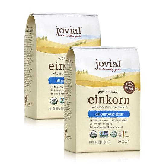 Jovial Organic Einkorn Unbleached All Purpose Flour - For Sourdough Bread Baking, High Protein, Non-GMO, Organic Pizza & Pasta Flour, European Italian, Glyphosate Free - 10 Lb, 2 Pack - Nestoria