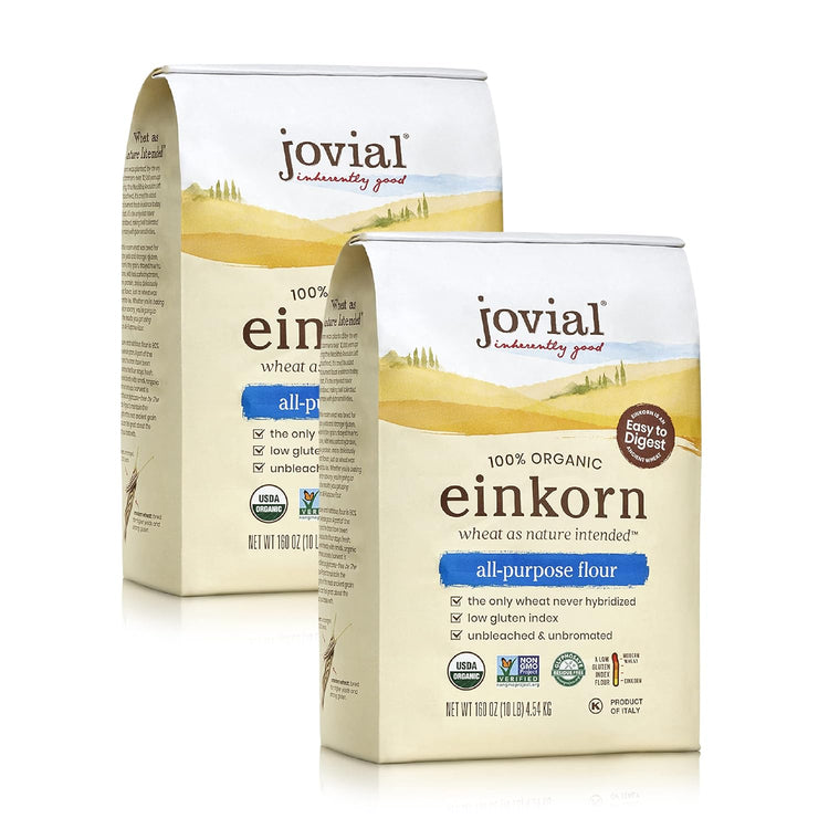 Jovial Organic Einkorn Unbleached All Purpose Flour - For Sourdough Bread Baking, High Protein, Non-GMO, Organic Pizza & Pasta Flour, European Italian, Glyphosate Free - 10 Lb, 2 Pack - Nestoria