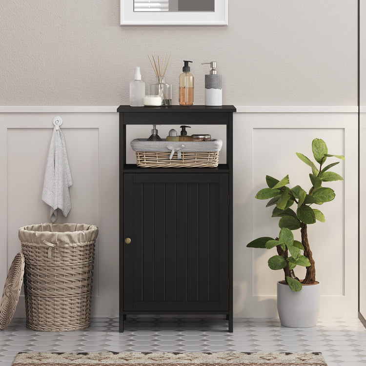 Small Bathroom Storage Cabinet with Door & Open Shelf